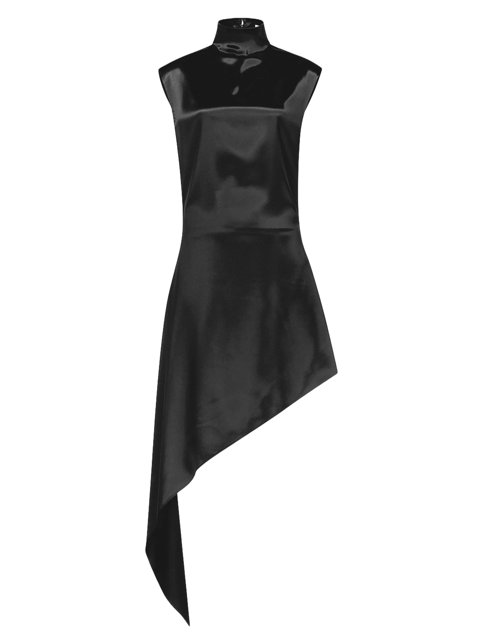 Women's Pointed Satin Minidress - Noir Alaia - 1