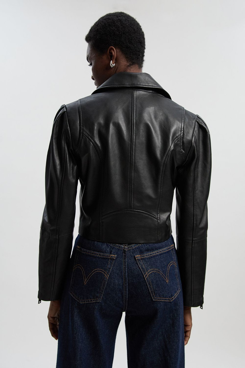 Leather Strong Shoulder Crop Biker Jacket 5