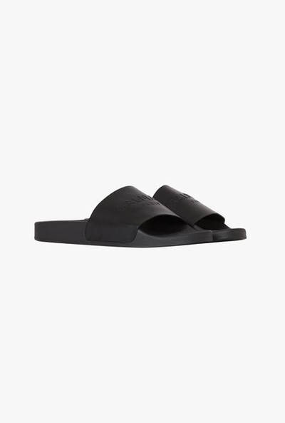 Balmain Black calfskin Calypso sandals with debossed tone-on-tone Balmain logo outlook