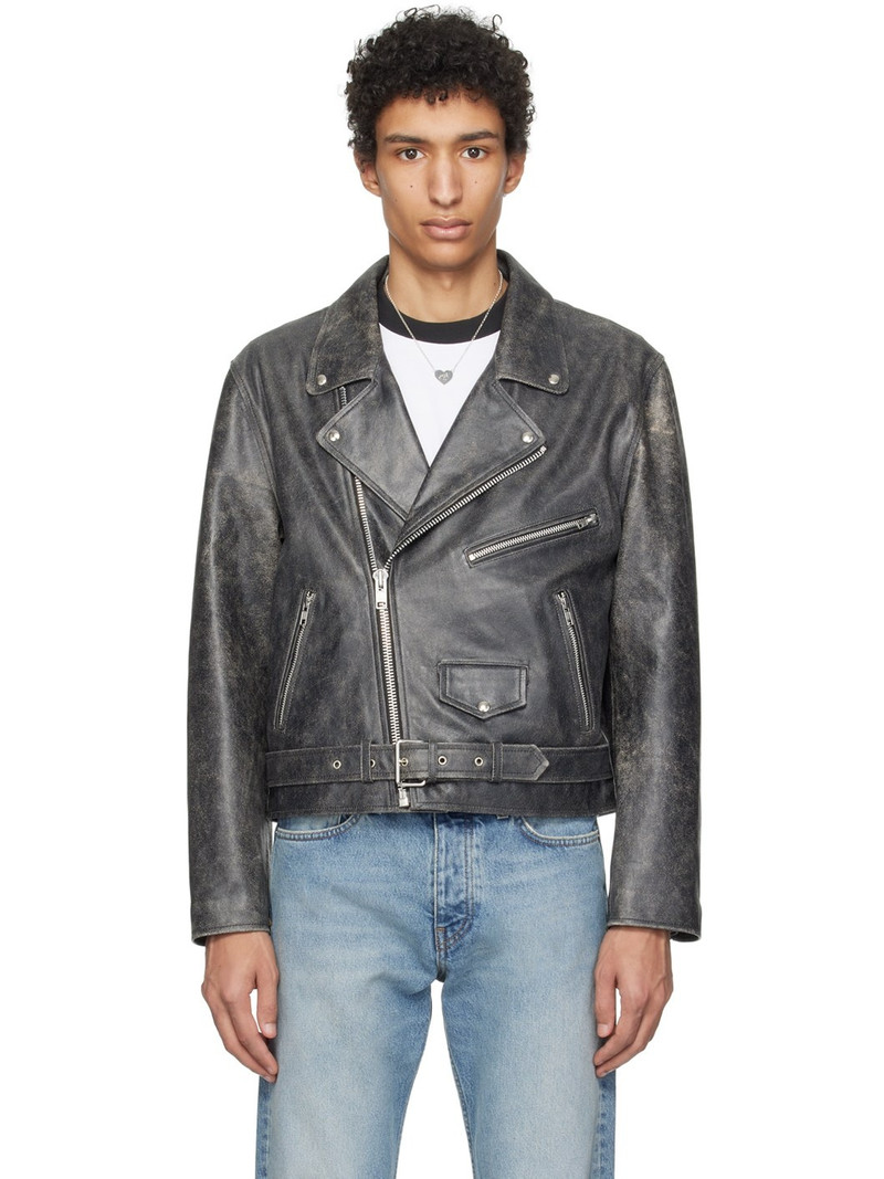 Black Cracked Leather Jacket 1