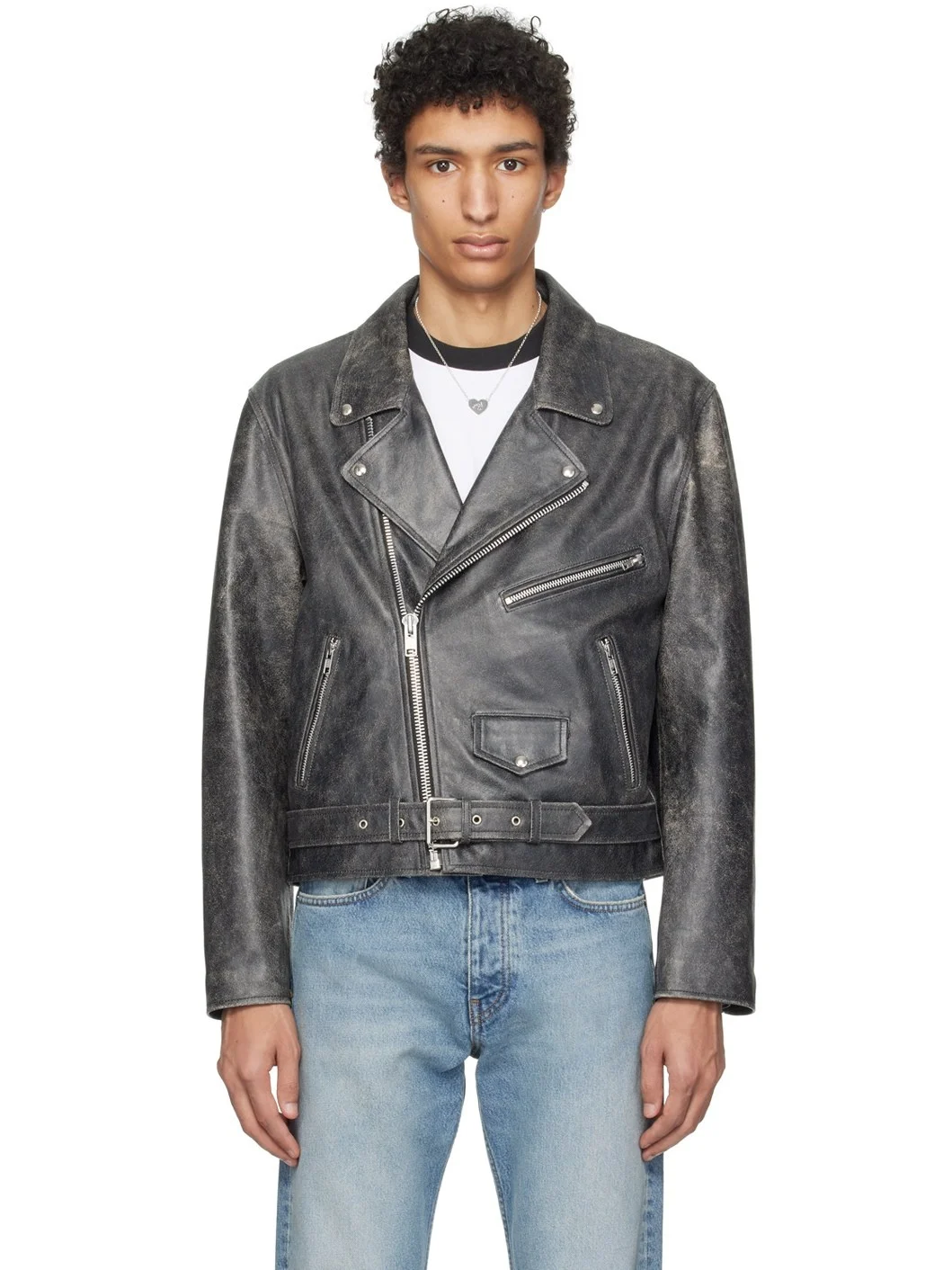 Black Cracked Leather Jacket - 1