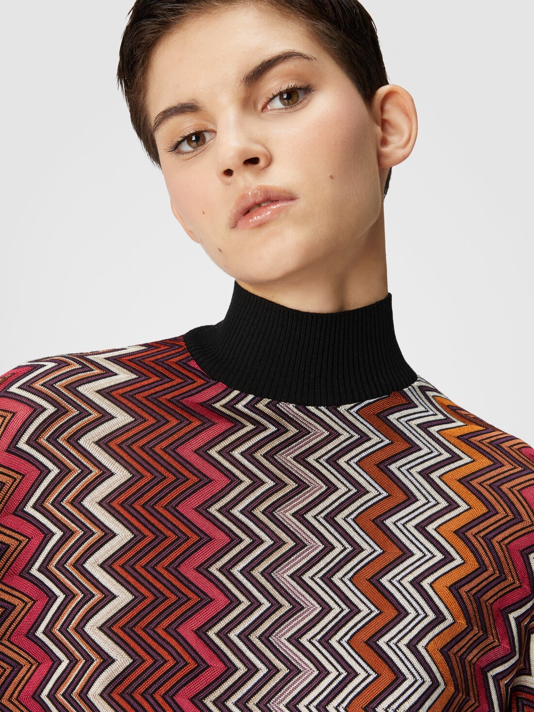 High-neck pullover in viscose and zigzag wool - 5
