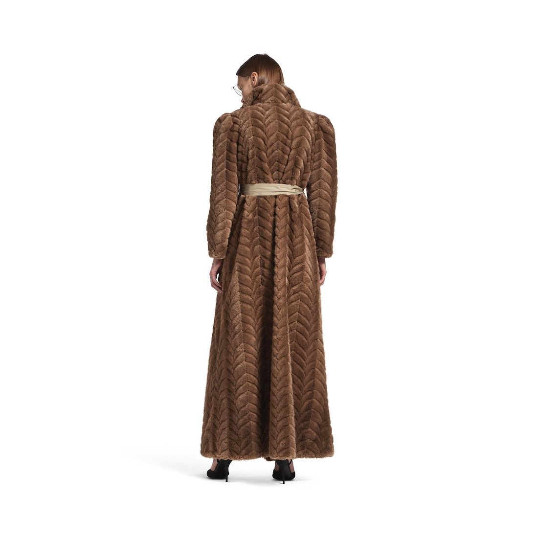 Women's Animal-free Fur Maxi Coat in Brown - 4