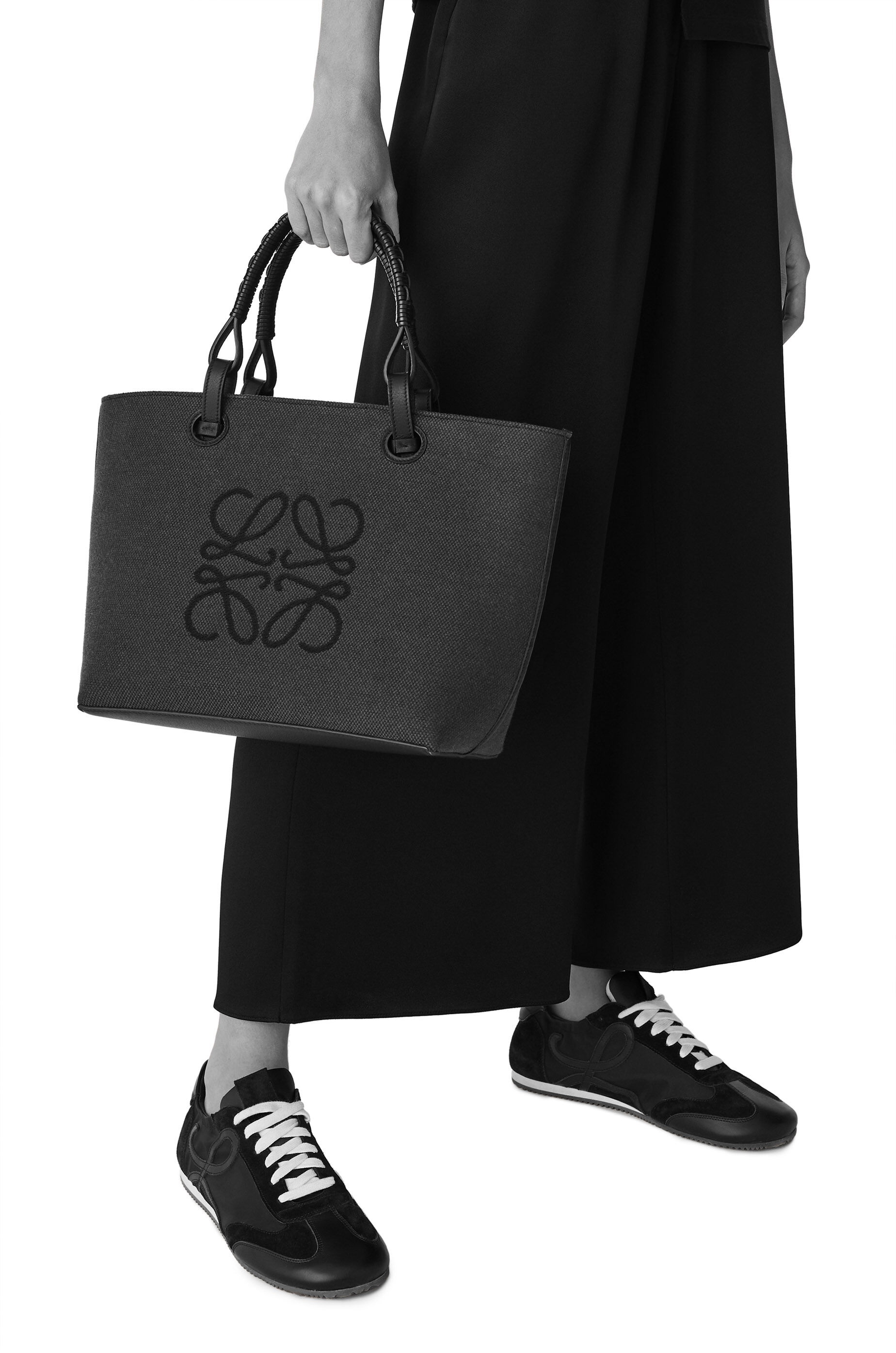 Small Anagram Tote bag in jacquard and calfskin - 2