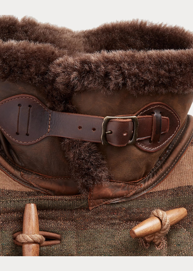 Shearling-Lined Striped Woven Peacoat 3