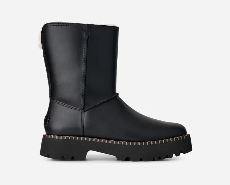 ® Women's Uptowner Short Boot Sheepskin in Black Leather - 1