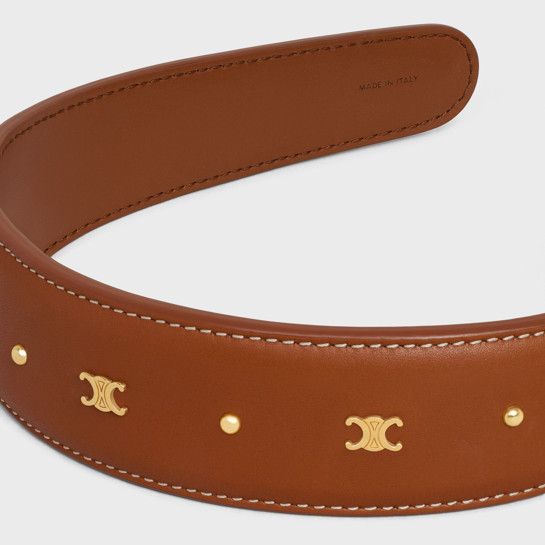 Triomphe Headband in Calfskin and Brass with Gold Finish - 3