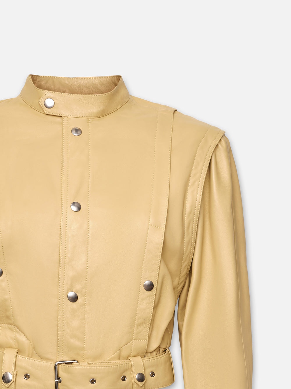 Cinched Waist Leather Jacket in Butter - 4