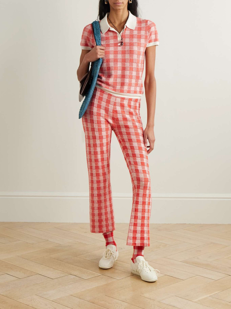 GUEST IN RESIDENCE Gingham silk-blend flared pants Red outlook
