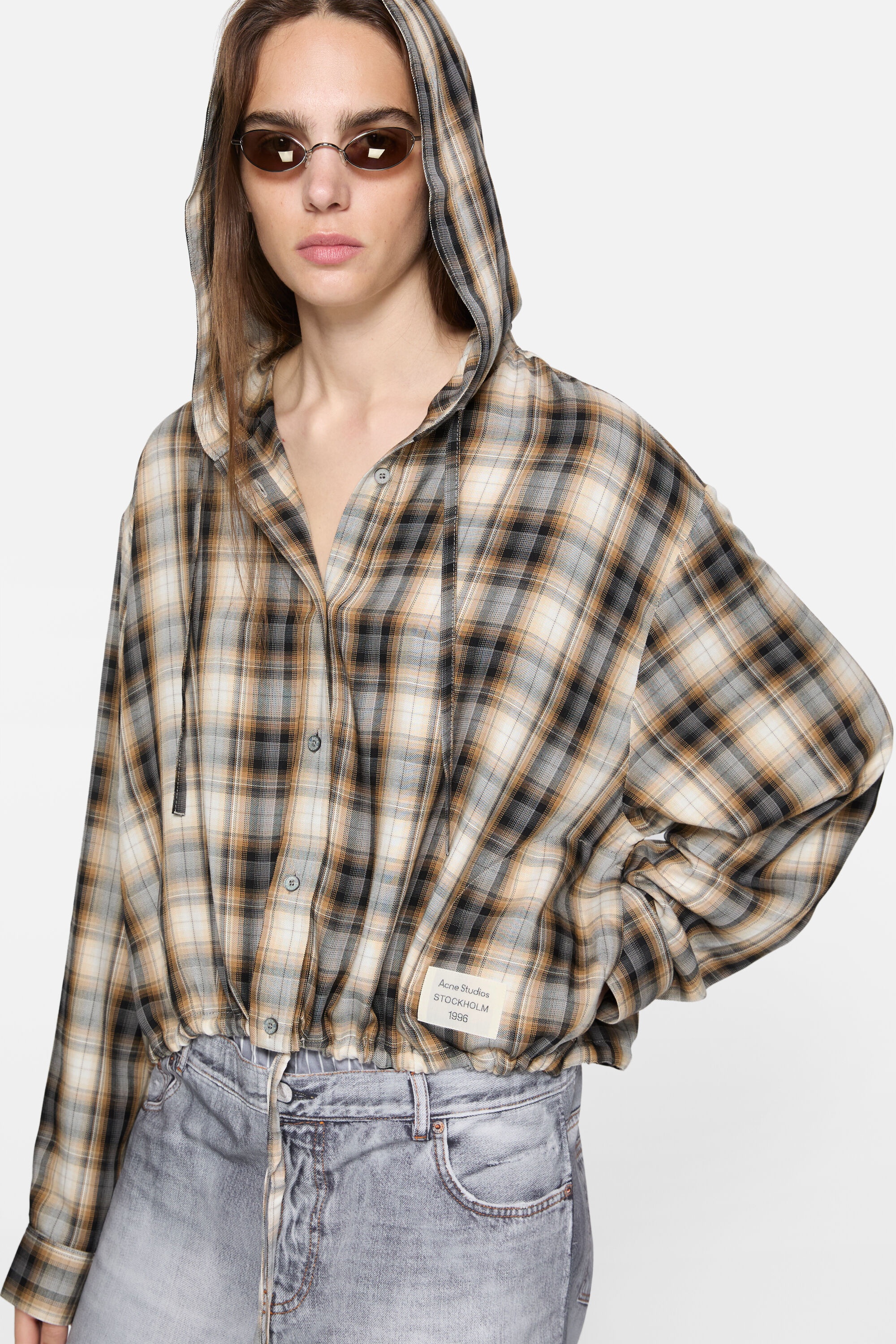 Hooded overshirt - Beige/black - 4