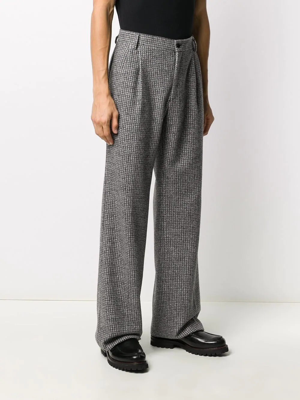 check pattern straight-leg trousers - 3