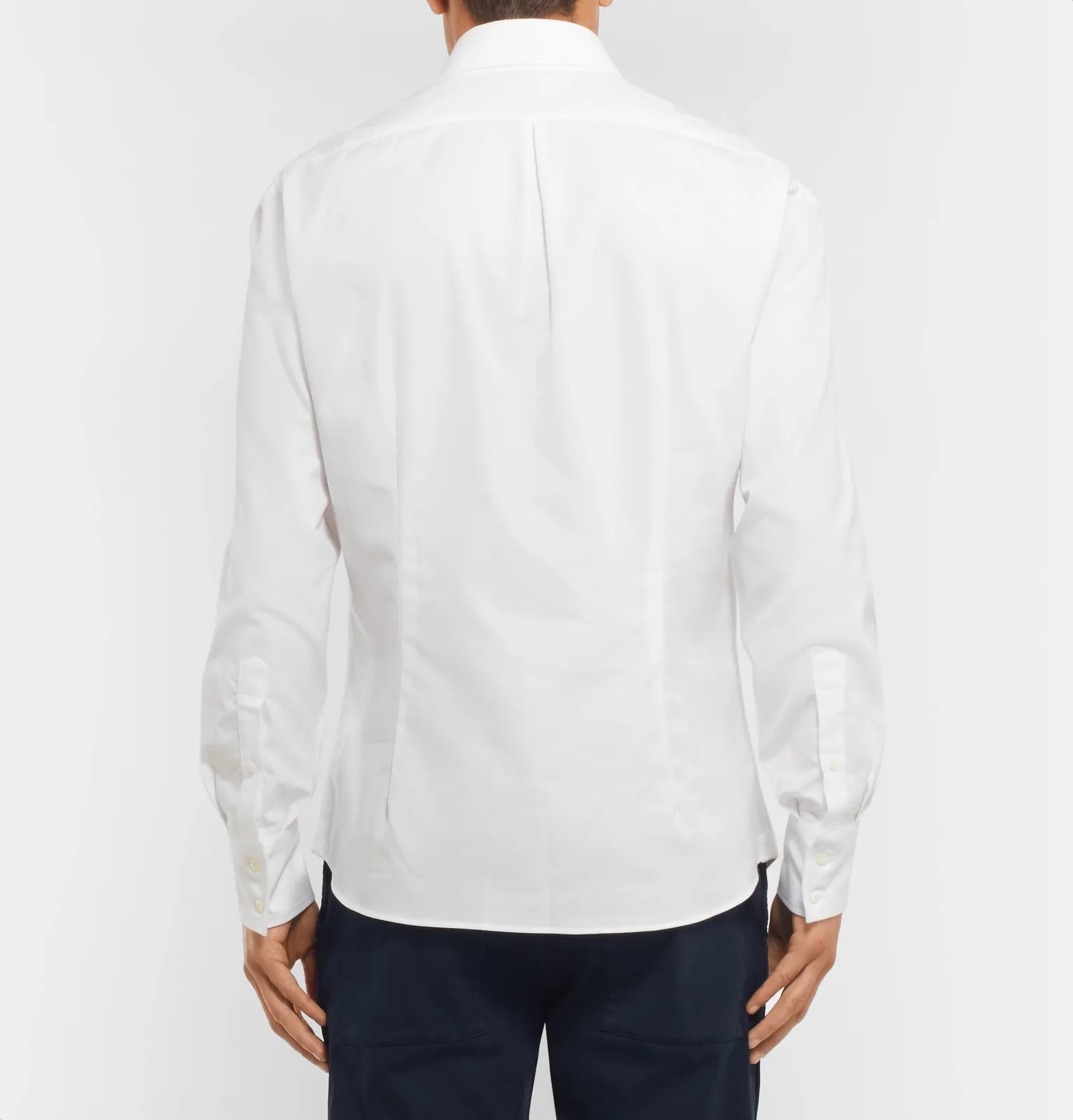 Button-Down Collar Herringbone Cotton Shirt - 8