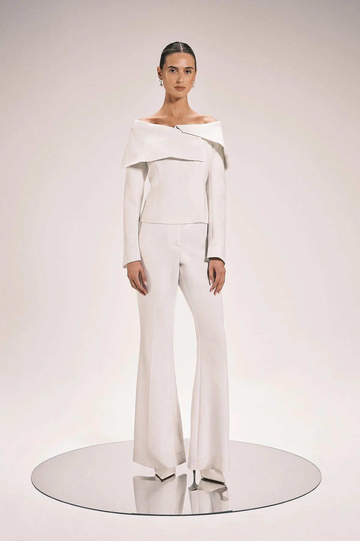 Compact Stretch Satin Side Tailored Straight Leg Trouser - 1