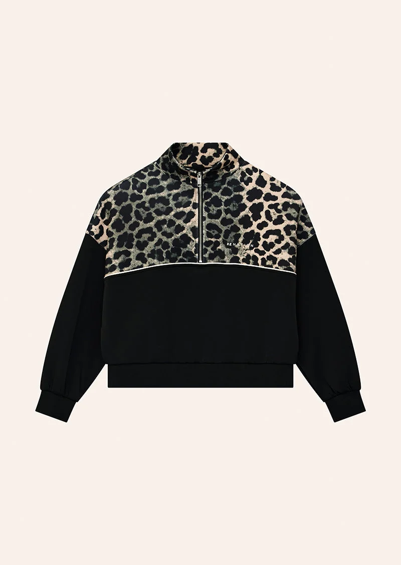 BOUNDLESS ZIP NECK SWEAT IN BLACK & LEOPARD - 1