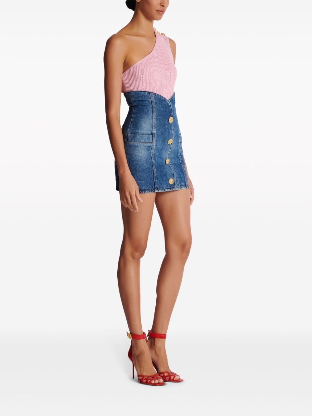 curved-waist denim miniskirt - 3