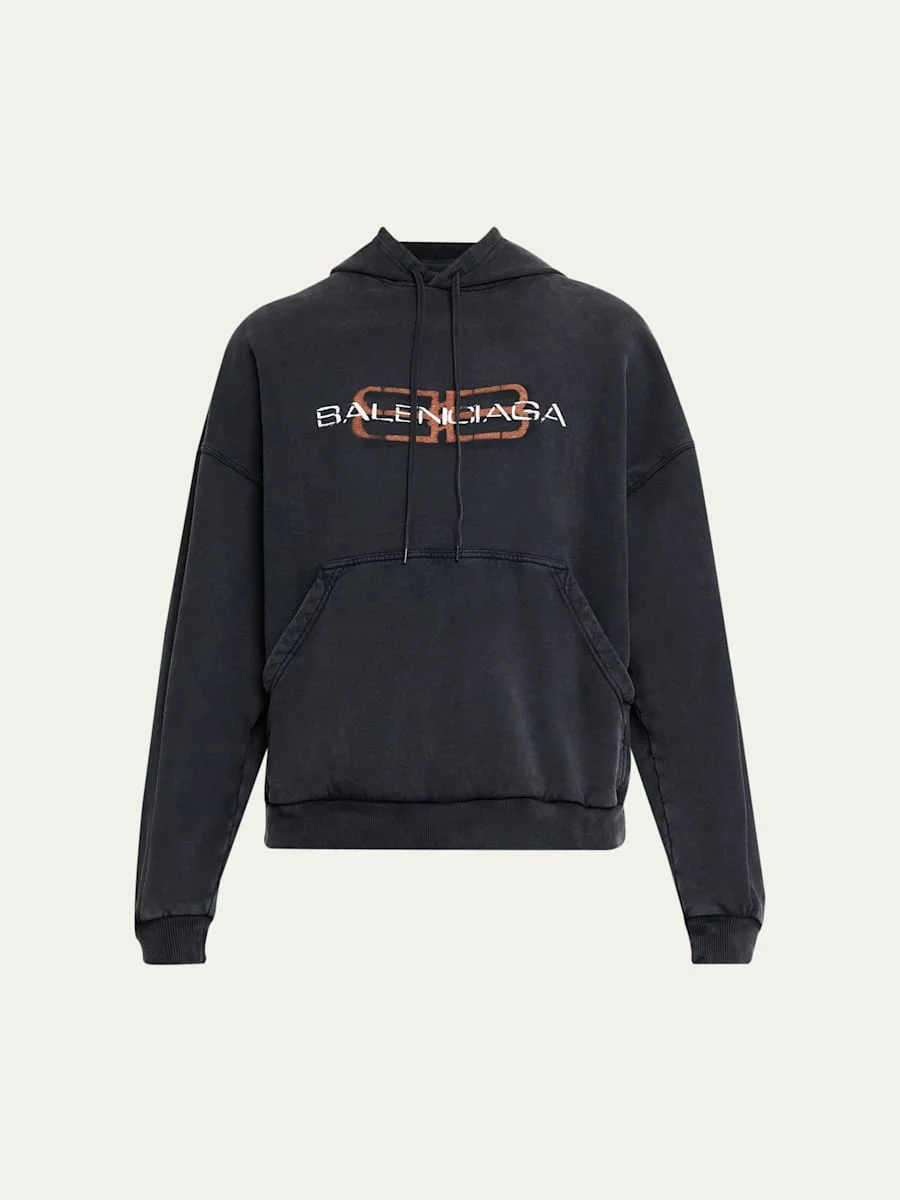 Men's Faded Black Terry BB Stencil Hoodie - 1