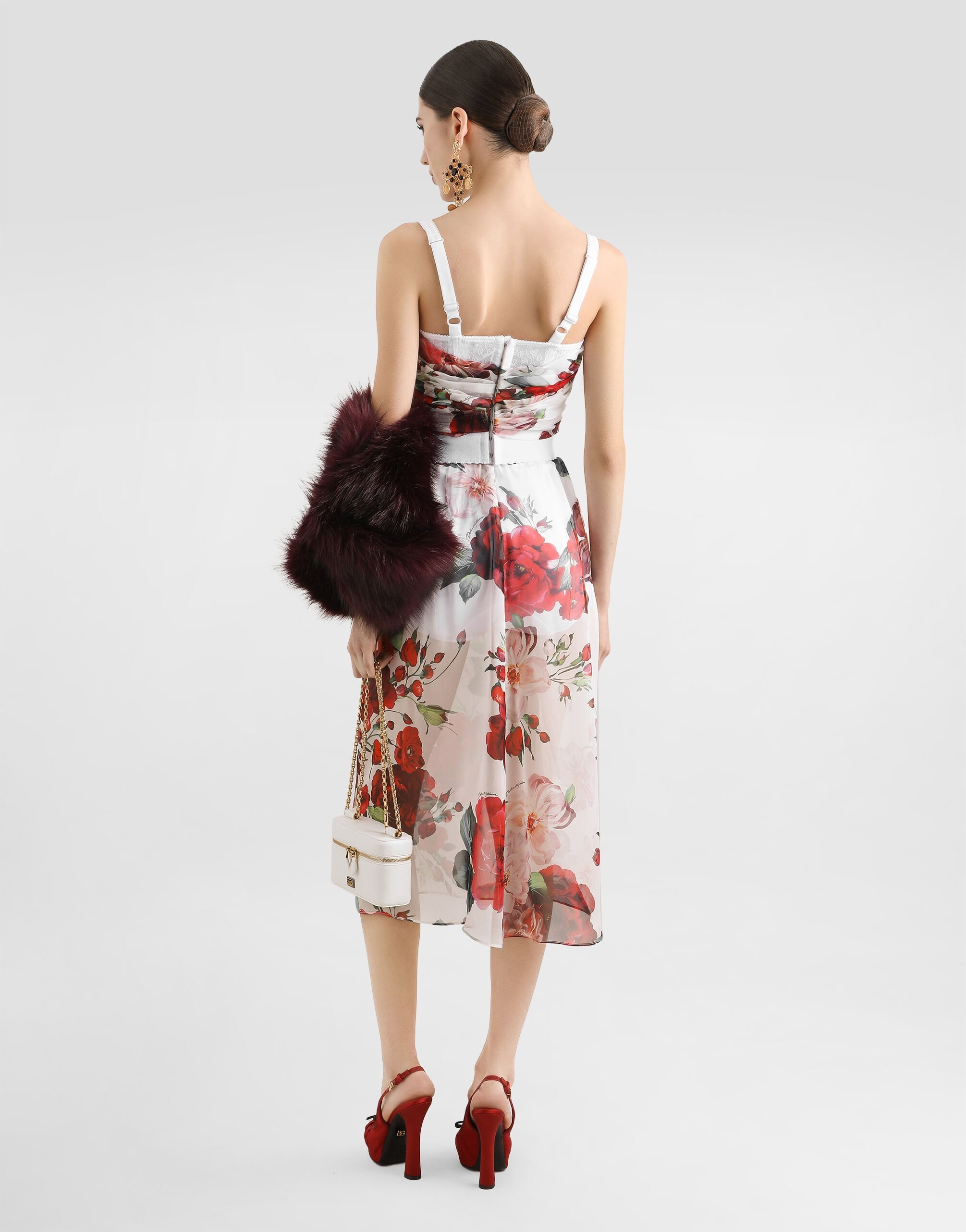 Rose-print chiffon calf-length skirt - 3