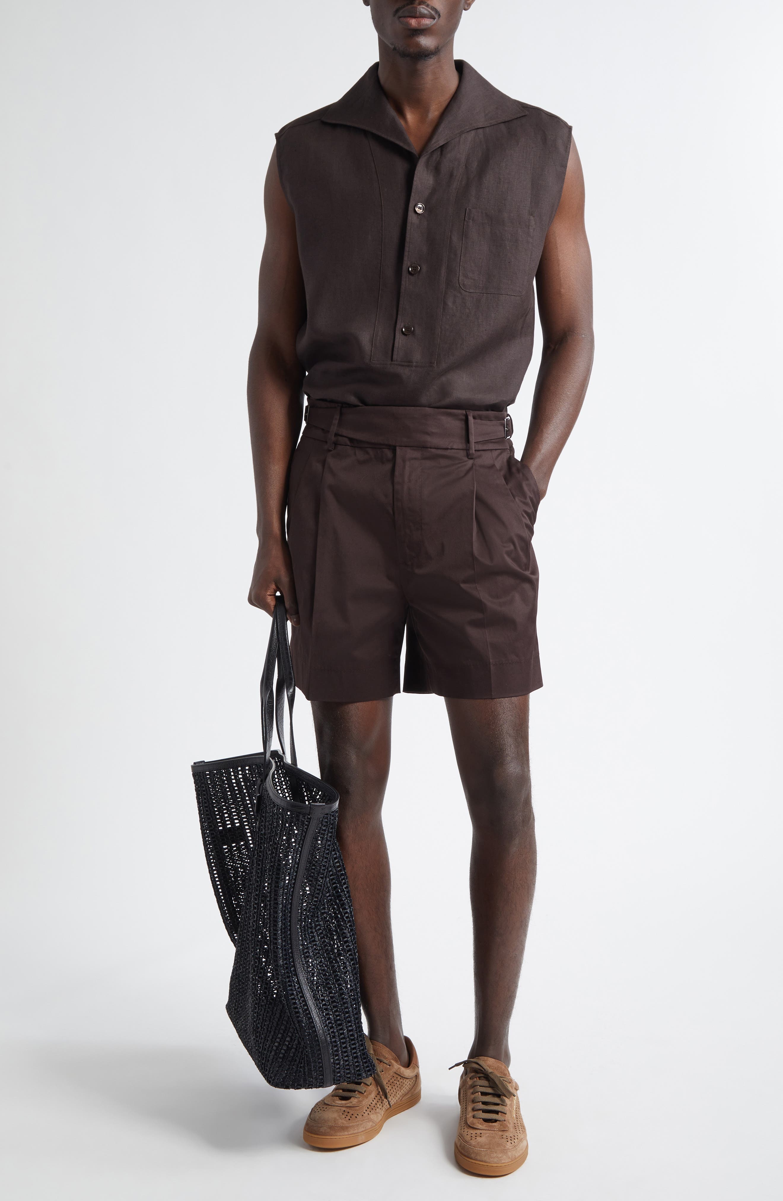 Dolce&Gabbana Pleated Stretch Cotton Gabardine Shorts in M1348 Deep Brown at Nordstrom - 2