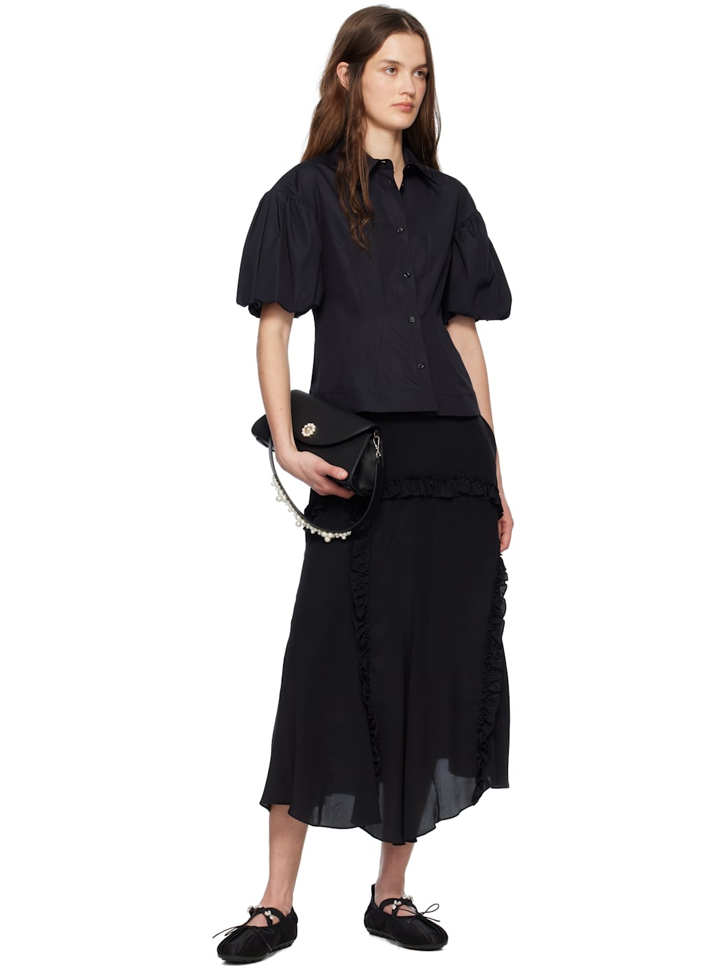 Black Beaded Long Pochette Valentine Bag - 4