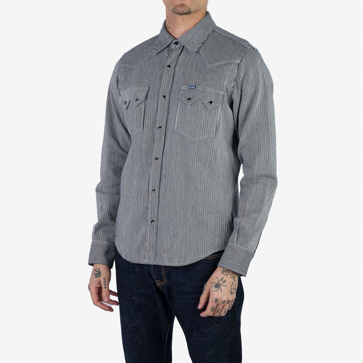 IHSH-365-IND 8oz Herringbone Hickory Stripe Sawtooth Western Shirt - Indigo - 2