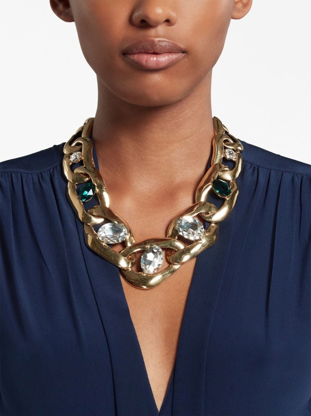 gemstone-detail chunky chain necklace - 4