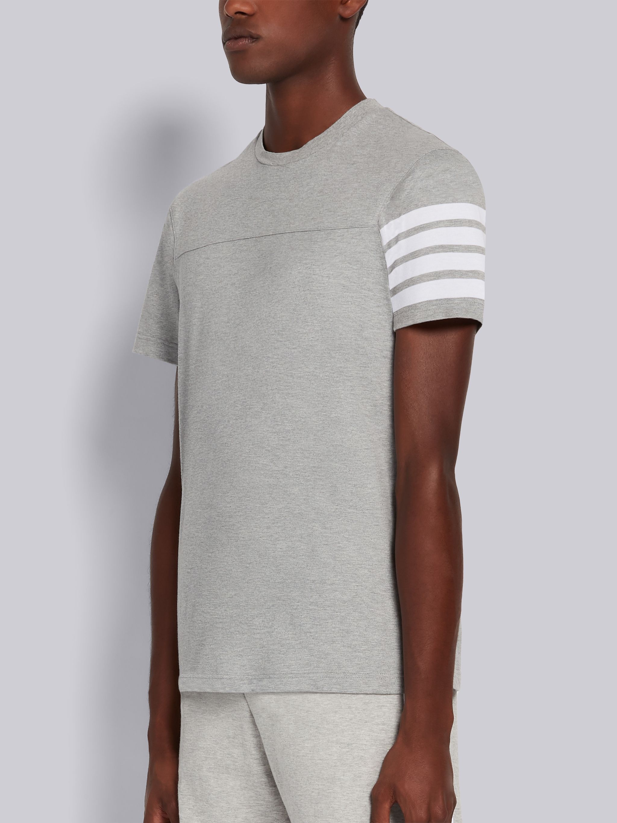 Light Grey Cotton Jersey 4-Bar Short Sleeve Yoke Seam Tee - 2