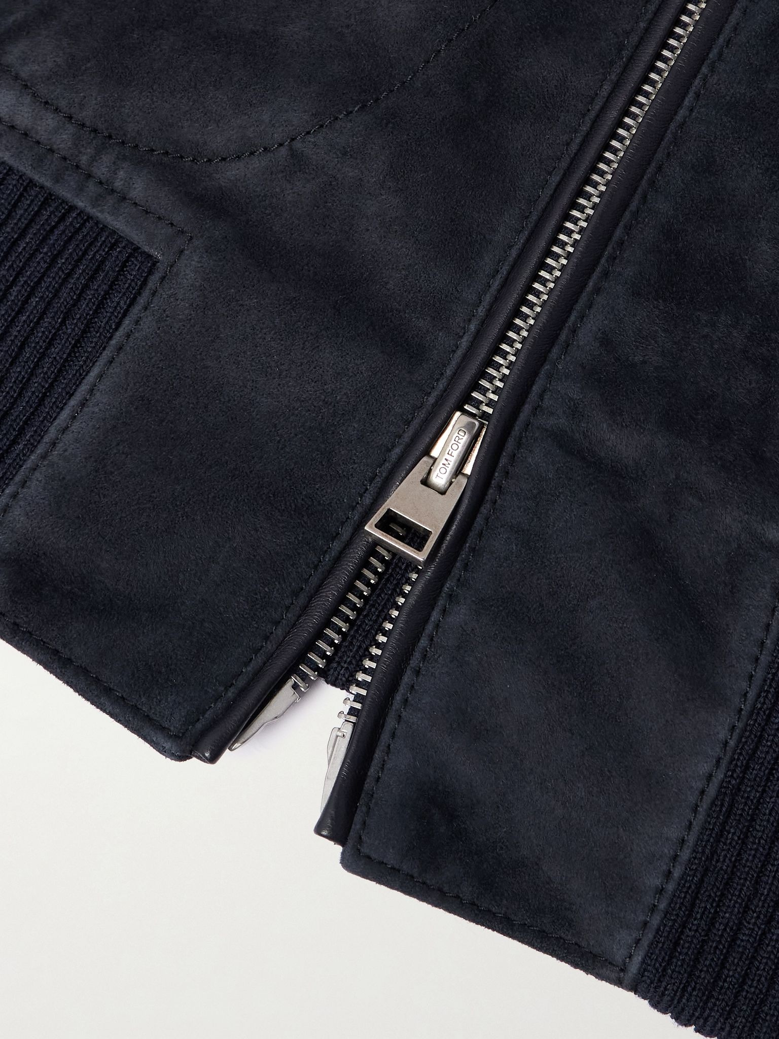 Slim-Fit Suede and Merino Wool and Cashmere-Blend Jacket Navy - 6