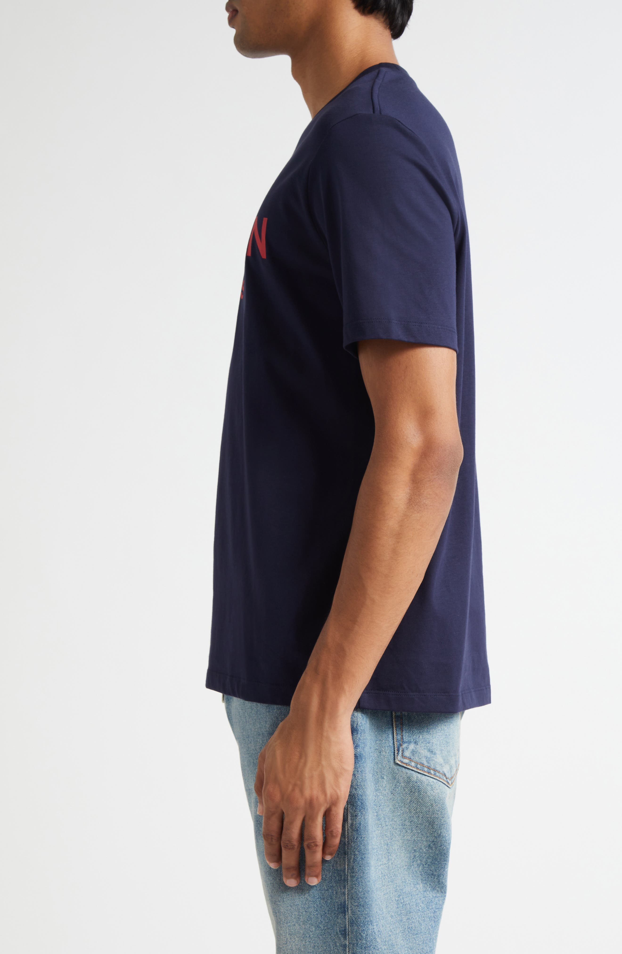 Balmain Regular Fit Logo Graphic T-Shirt in Navy/Red at Nordstrom - 3