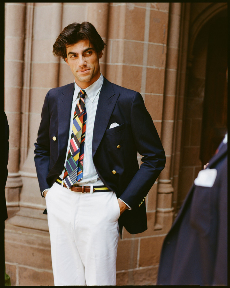 J. PRESS MADE-IN-USA DOUBLE-BREASTED NAVY TROPICAL WOOL BLAZER outlook