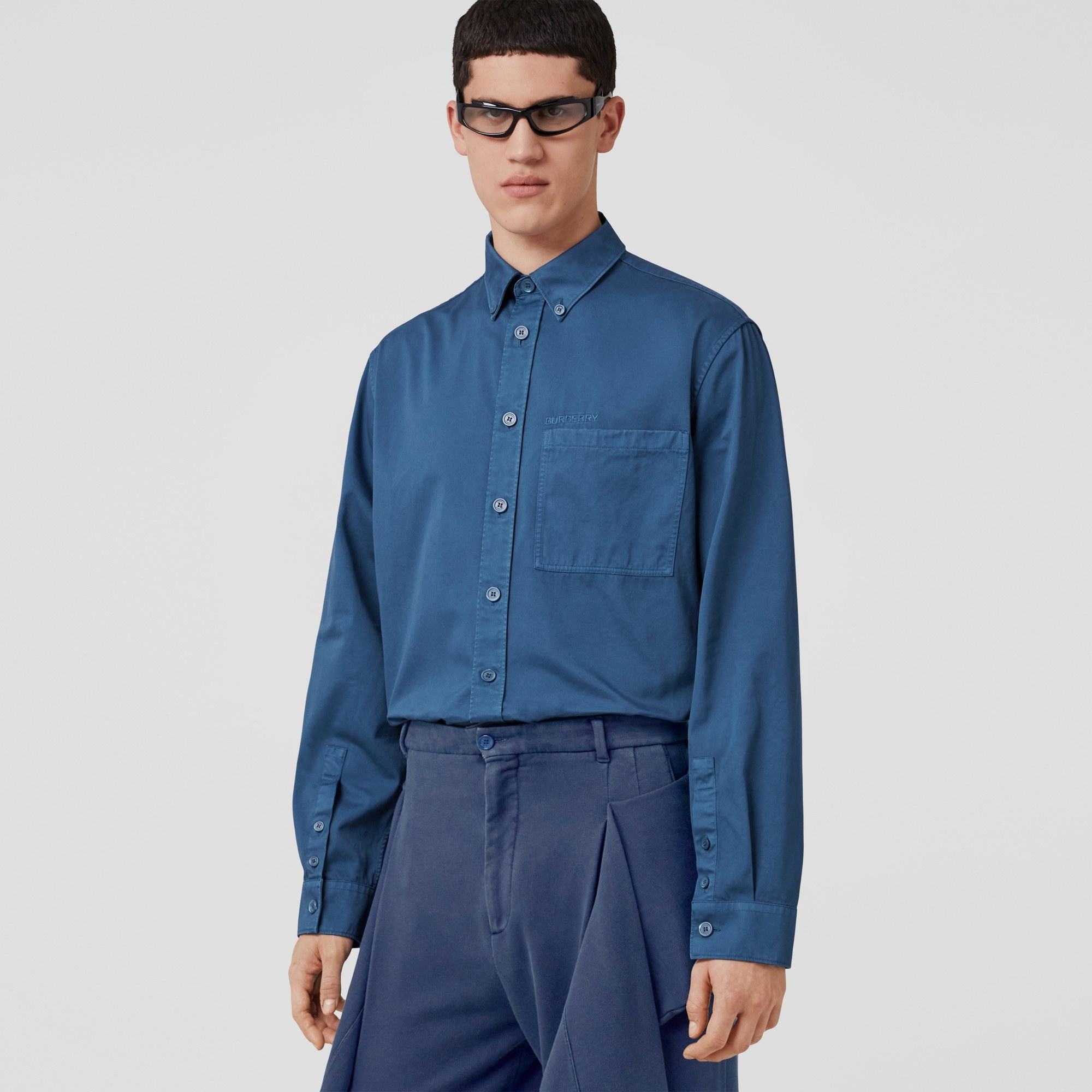 Embroidered Logo Cotton Twill Shirt - 5