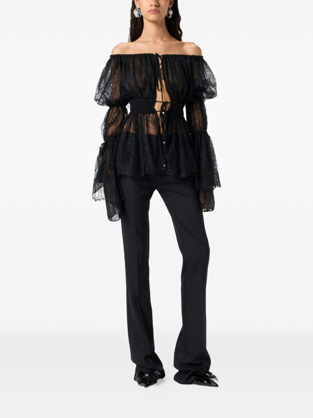 lace-trimmed bell-sleeve top - 2