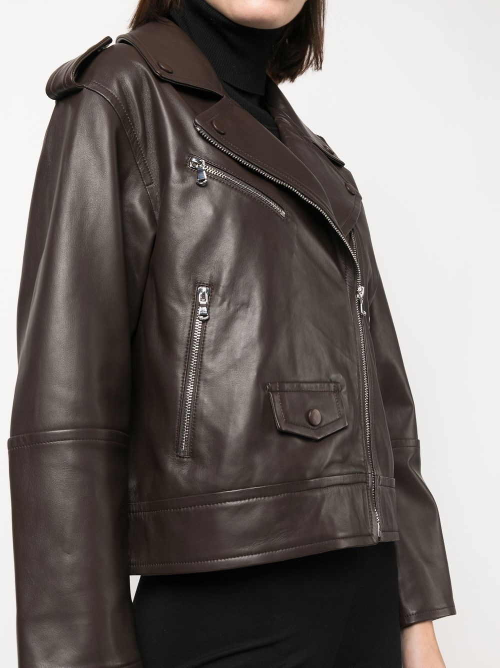 leather zip-up flight jacket - 5