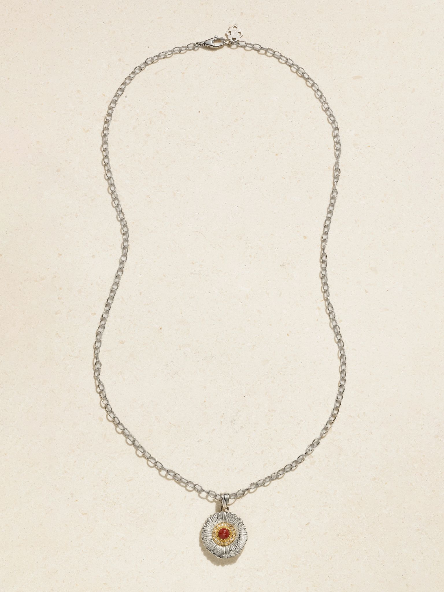 Blossom sterling silver and gold-plated, jasper and diamond necklace Silver - 4