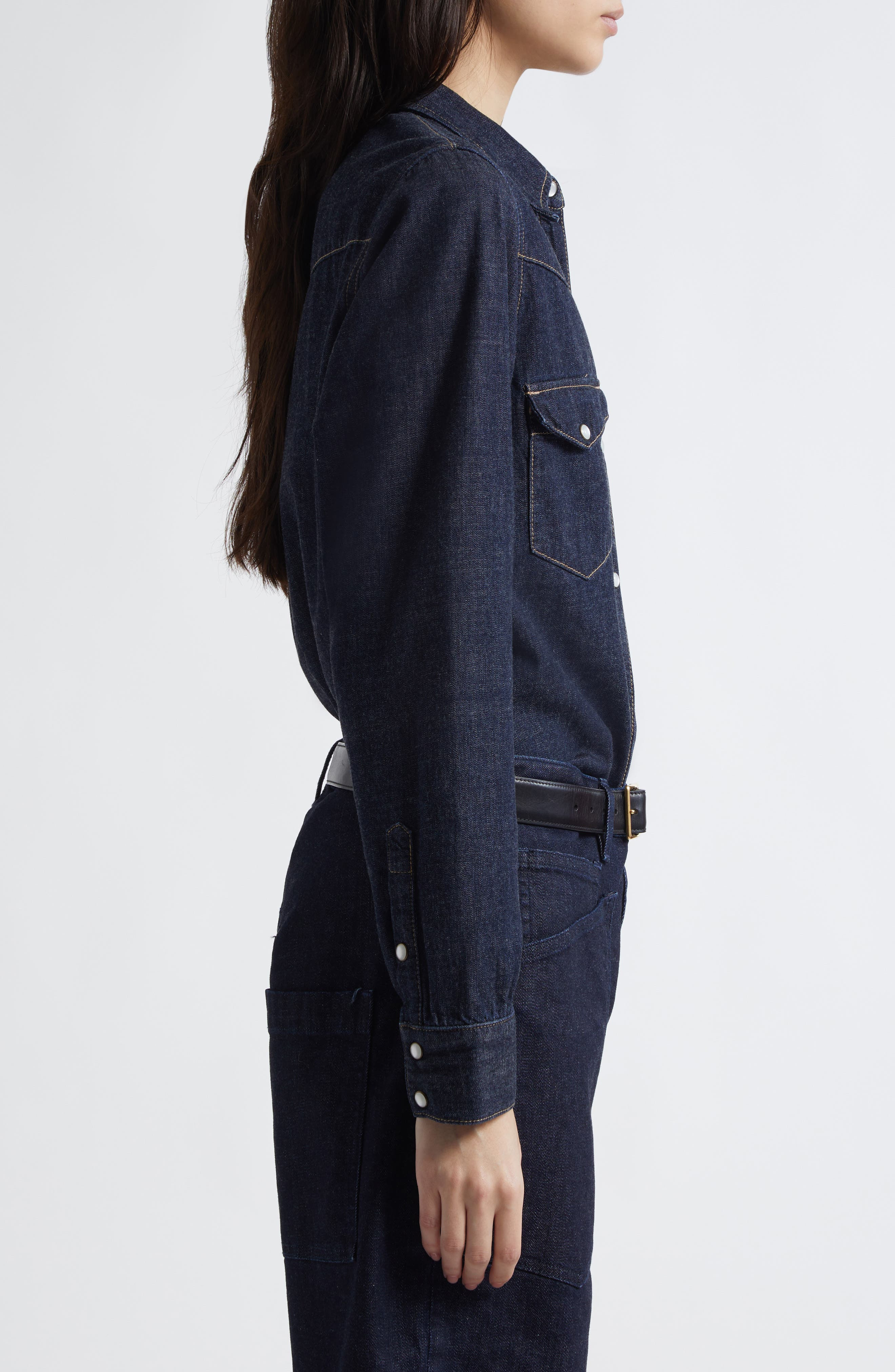 Nili Lotan Travis Long Sleeve Chambray Shirt in Indigo Rinse at Nordstrom - 4