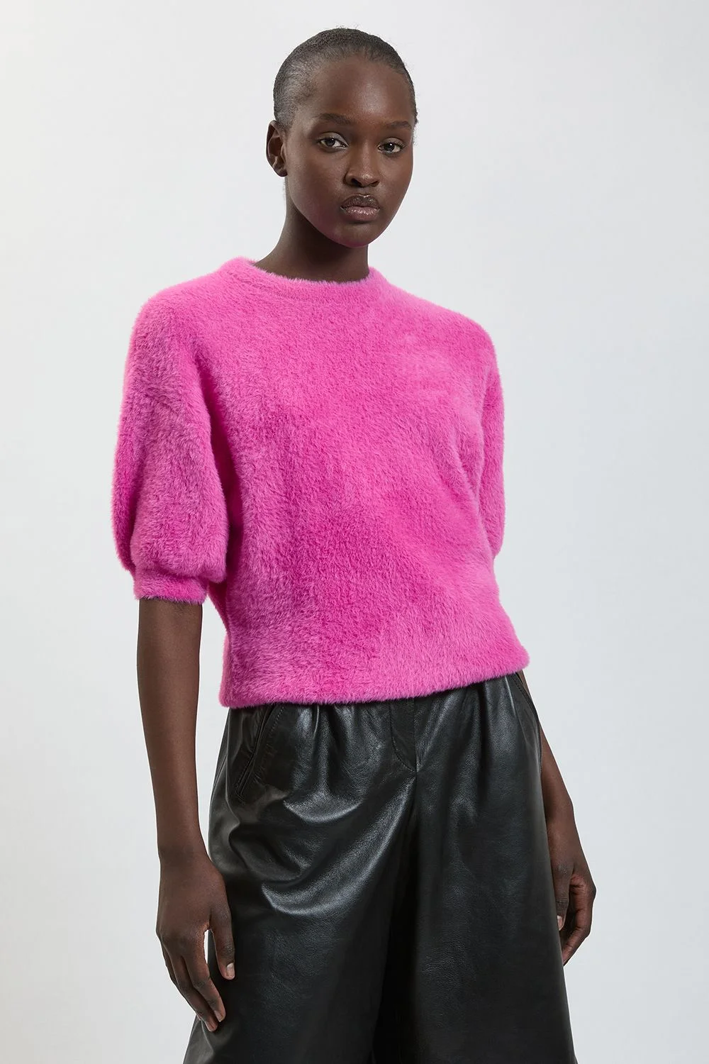 Luxury Fluffy Short Sleeve Knit Jumper - 1