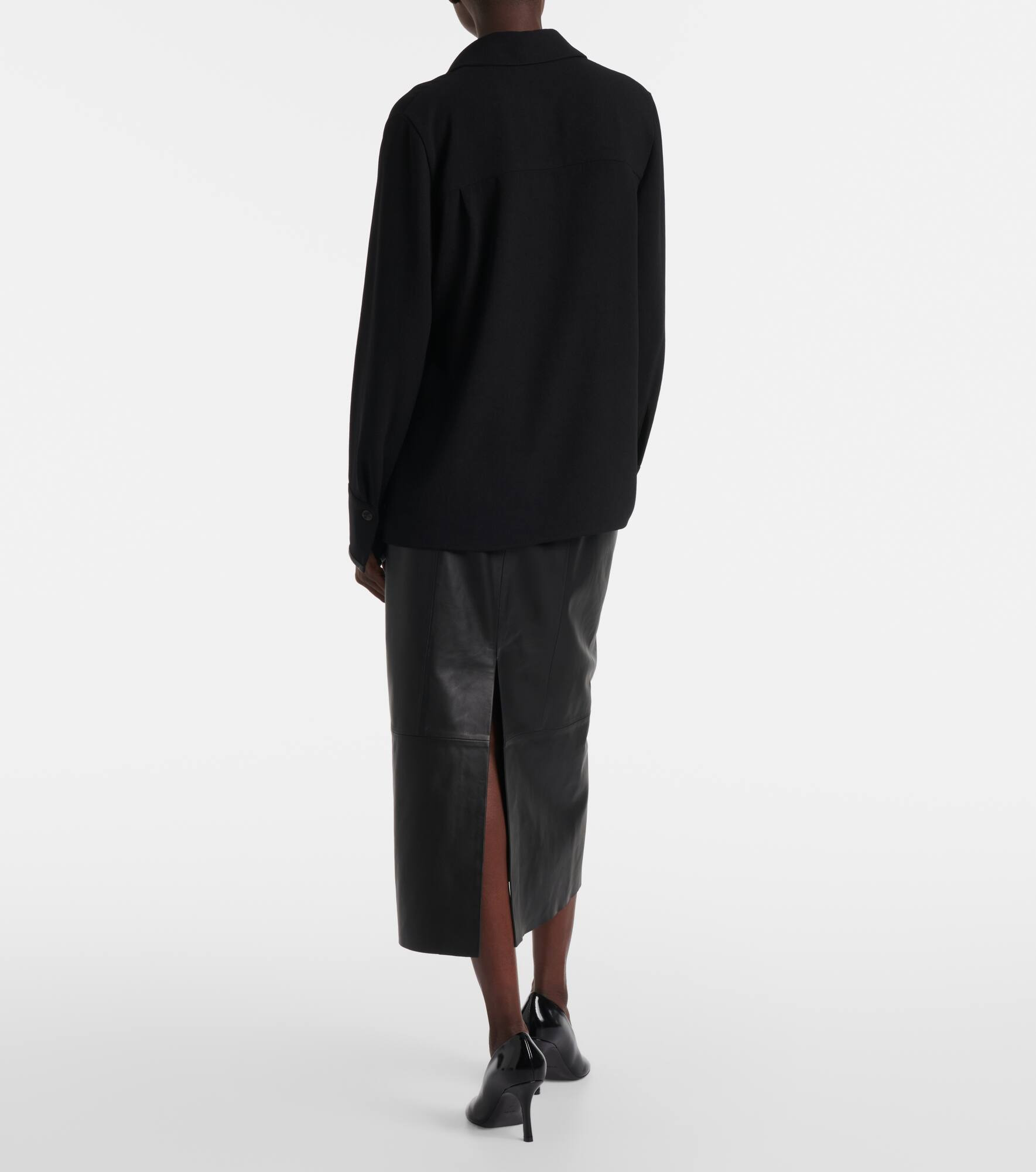 Faux leather-trimmed shirt - 3