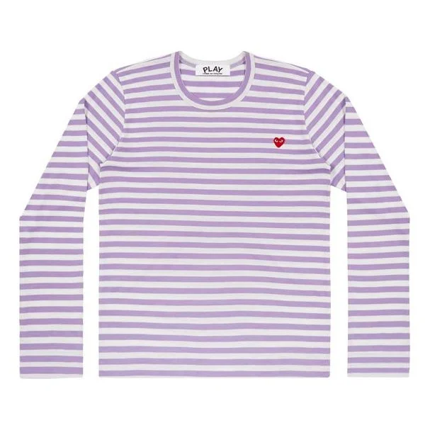 (WMNS) COMME des GARCONS PLAY Striped Mini Logo Long Sleeves Tee 'Purple White' AZ-T217-051-4 - 1