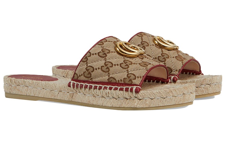 (WMNS) Gucci Double g Canvas Straw Woven Fashion Ebony Slippers 620120-KQWM0-9761 - 3