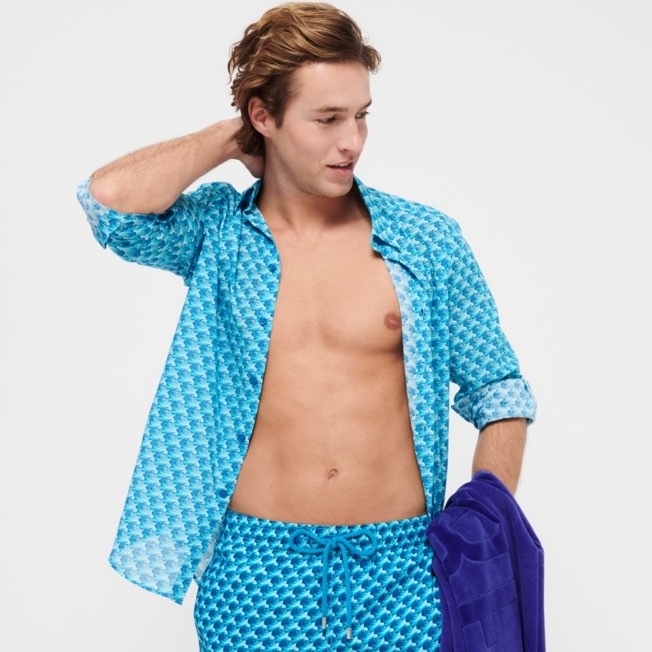 Unisex Cotton Voile Summer Shirt Micro Waves - 5