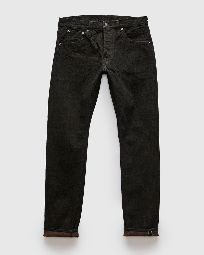 "Teacore Black x Brown" 14oz Rinsed Black Selvedge Denim - Slim Tapered Fit 1