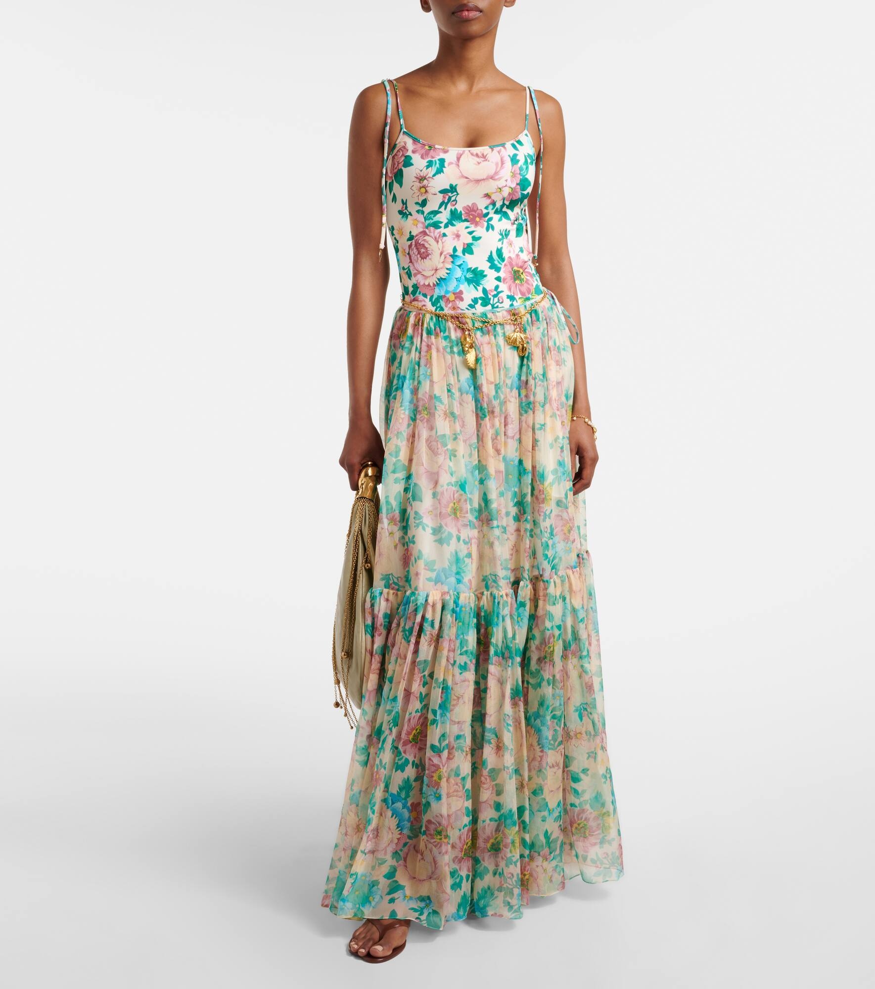 Floral silk mousseline maxi skirt - 2