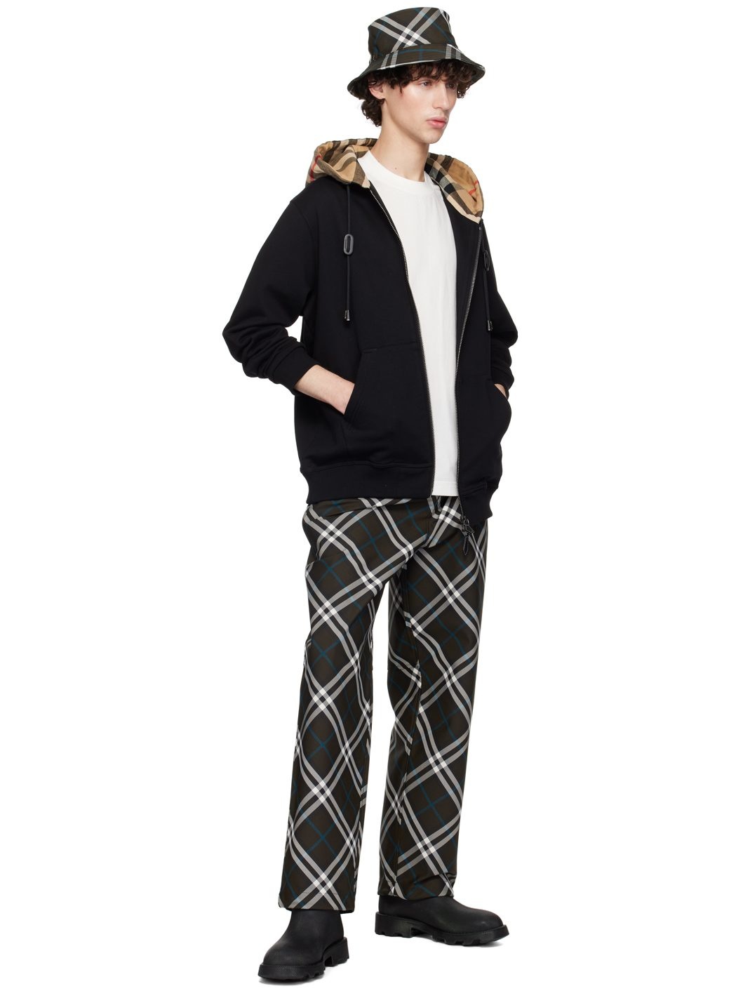 Khaki Check Track Pants - 4