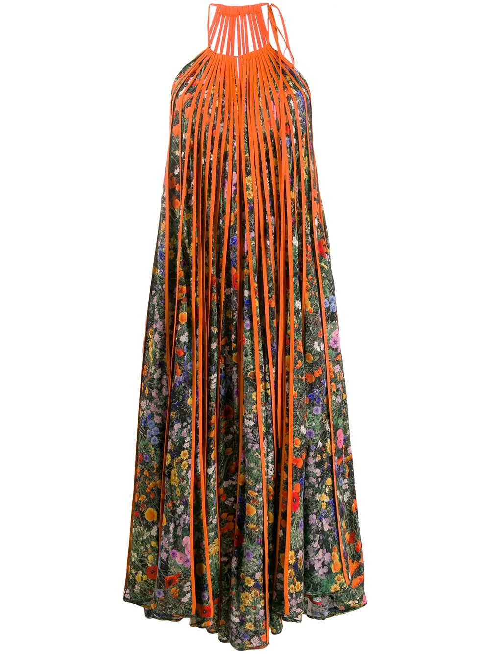 floral pleated long dress - 1