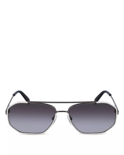 FERRAGAMO Leather Wrapped Pilot Sunglasses, 60mm outlook