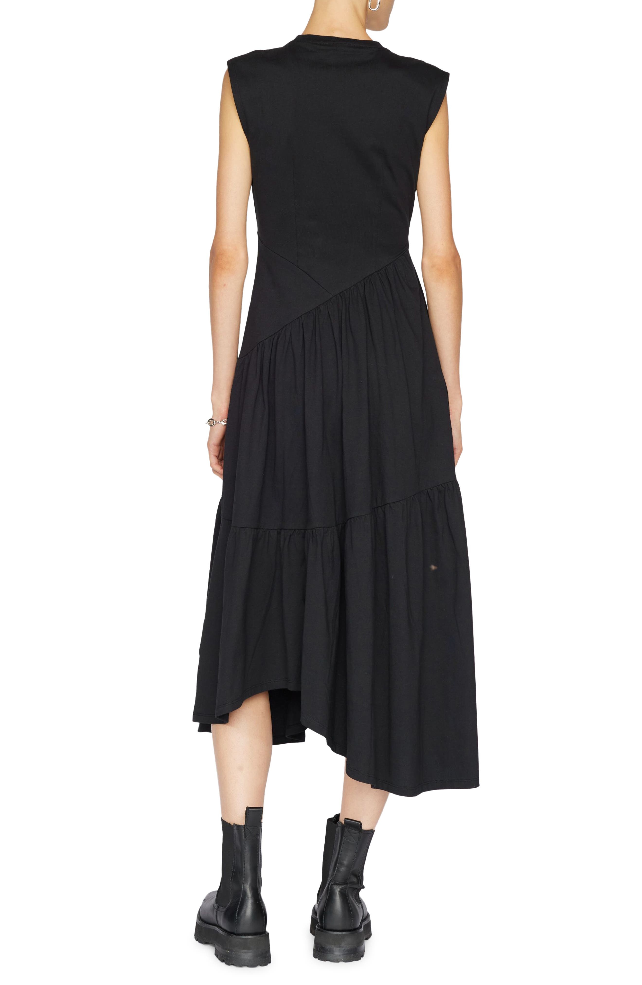 FRAME Gathered Seam Organic Cotton A-Line Midi Dress in Noir at Nordstrom - 2