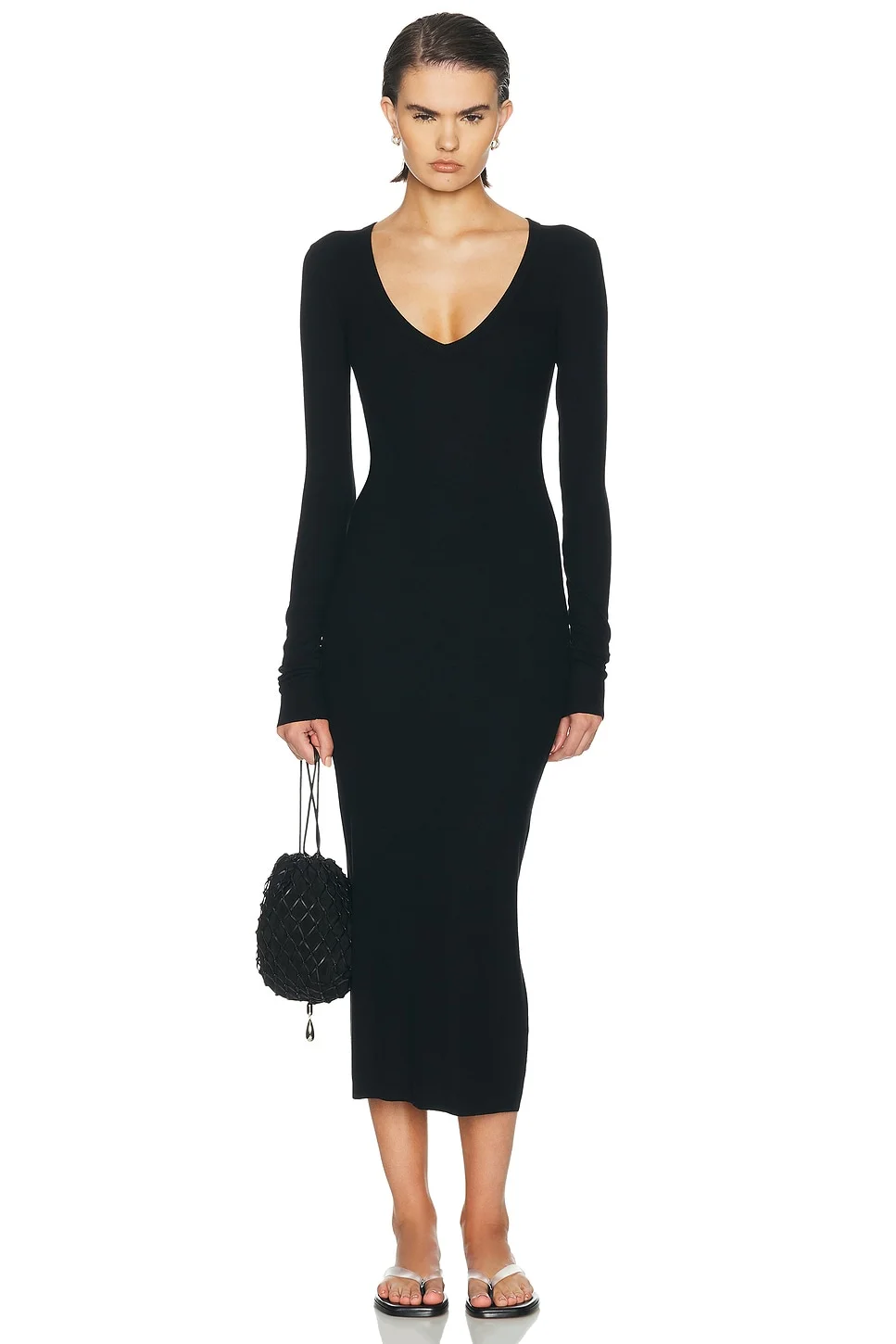 V Neck Butter Rib Midi Dress - 1