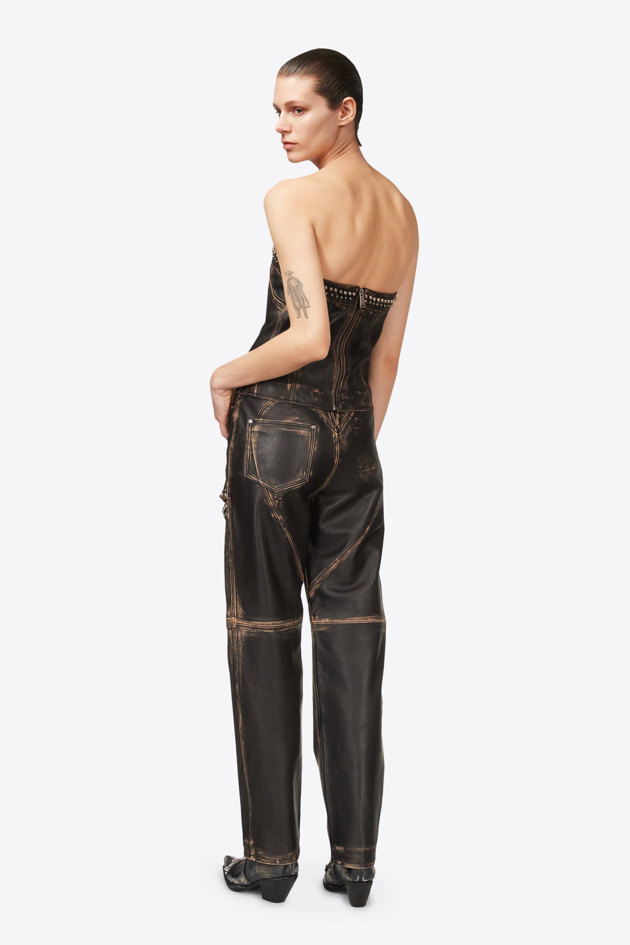 STUDDED LEATHER STRAPLESS TOP - 6