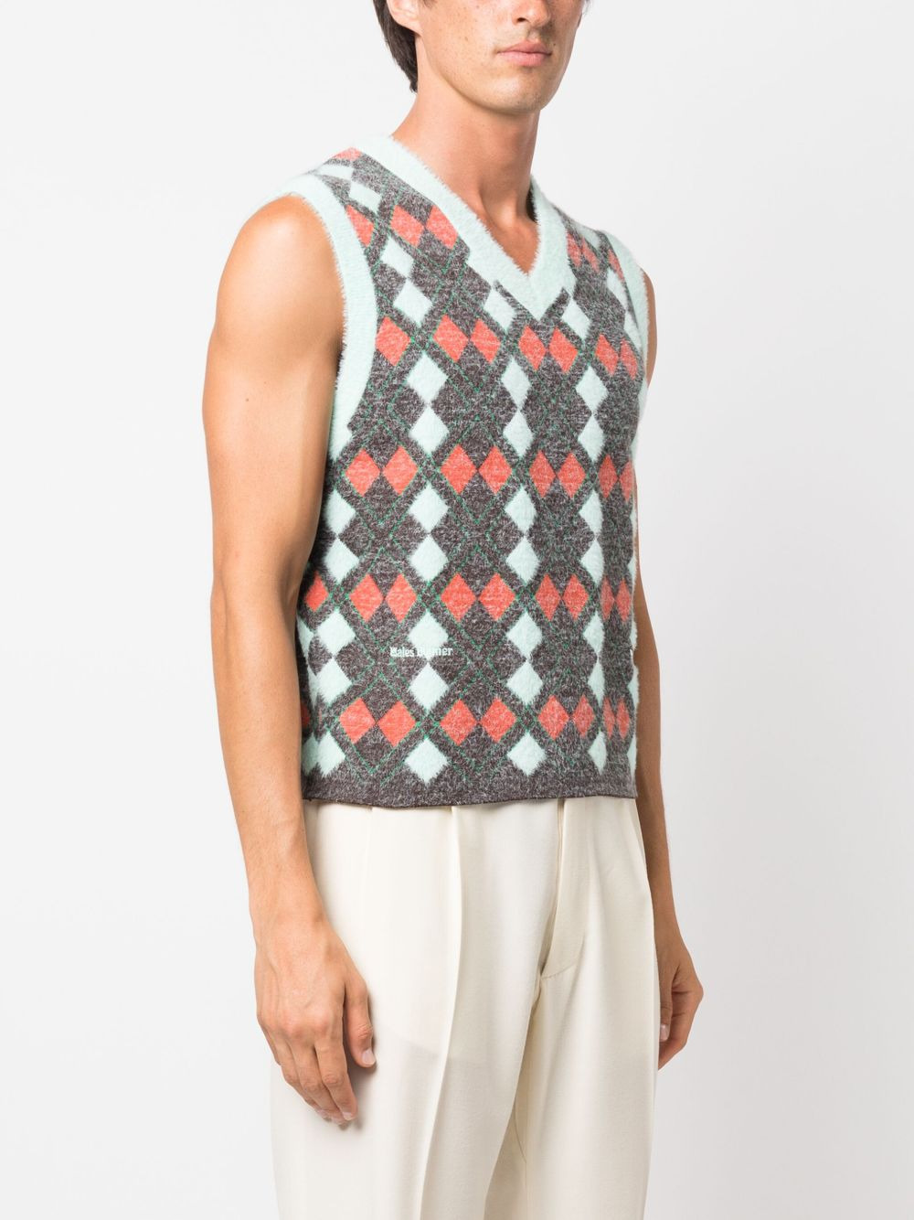 x Wales Bonner argyle-check knitted vest - 4