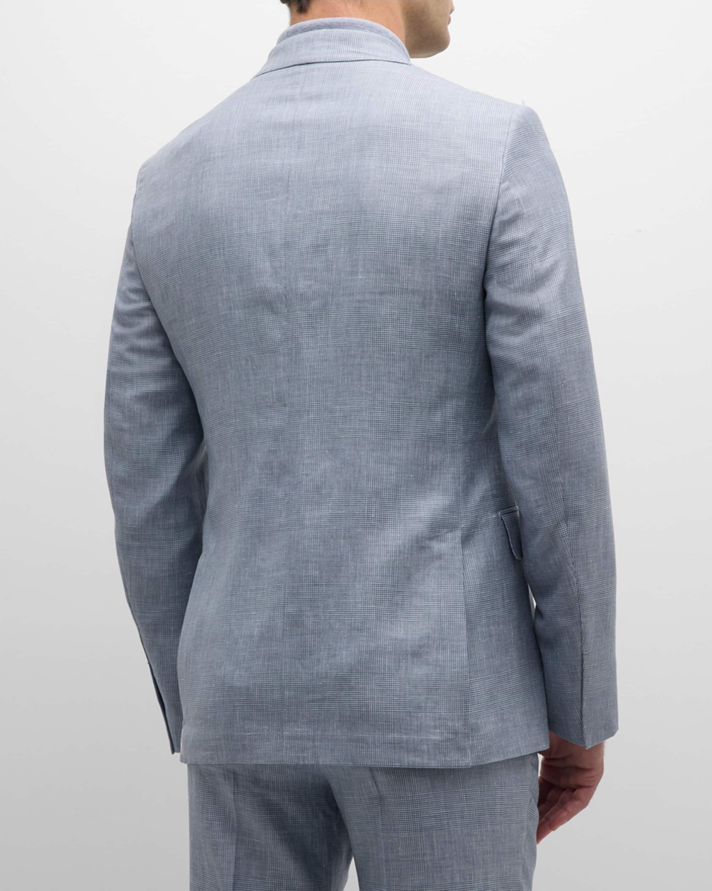 Men's Plaid Crossover Wool Linen Suit - 5