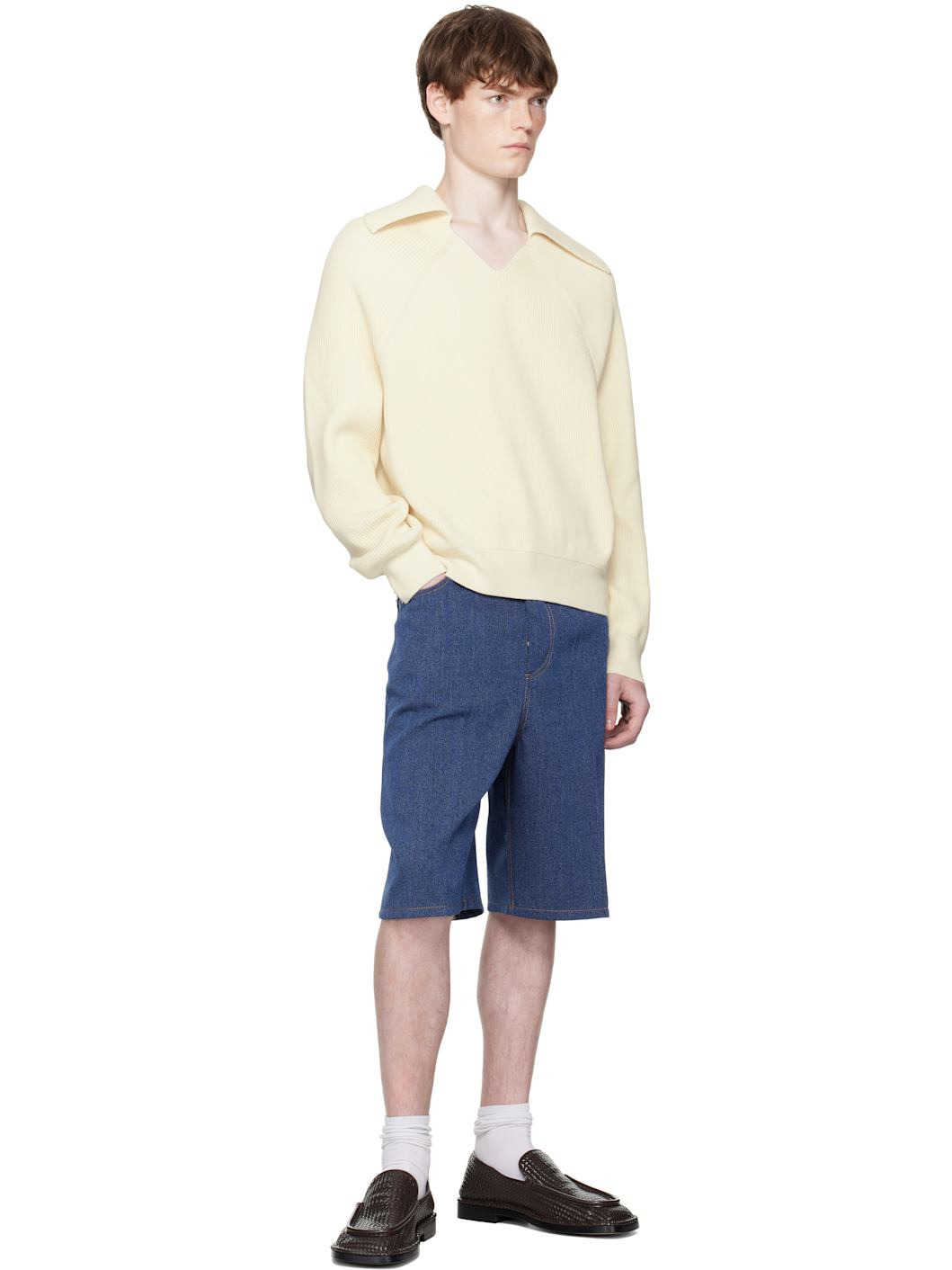 Blue Melange Drill Shorts - 4